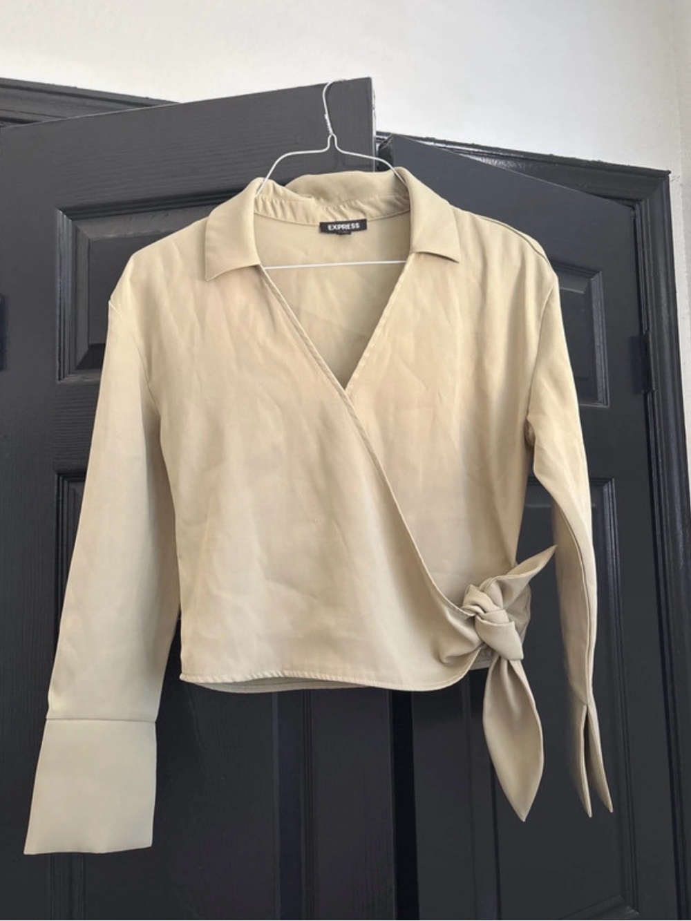 Express Wrap Button-Down Blouse with Side Tie